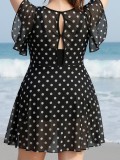 Holiday Plus Size Women's One-Piece Triangle Bottom Ruffle Sleeve Swimsuit