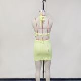 Summer Women's Solid Color Sexy Casual Knitted Beach Cover-Up Skirt Set