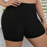 Plus Size Women's Solid Color High-Waist Square Leg Swim Shorts