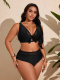 Plus Size Women's Mesh Patchwork Cutout Lace-Up High-Waist Two-Piece Bikini Swimsuit