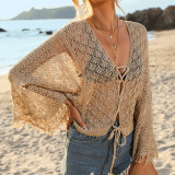 Women's Seashell Pattern Fringe Bell Sleeve Beach Cover-Up