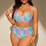 Plus Size Women's Printed Underwire Two-Piece Bikini Swimsuit
