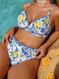 Plus Size Women's Deep V-Neck High-Waist Two-Piece Bikini Swimsuit