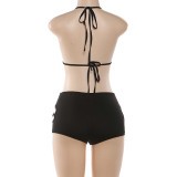 Spring Women's Cutout Low Back Lace-Up Halter Neck Bodycon Shorts Jumpsuit