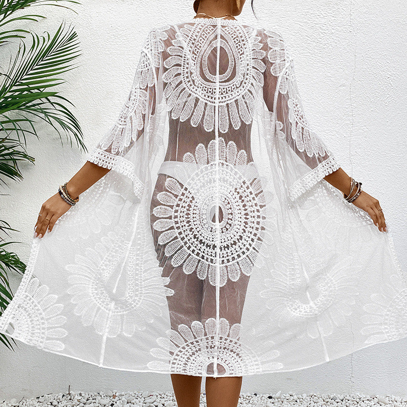 Lace Embroidered Cardigan Cover-Up for Beachwear