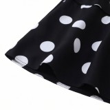 Women's Polka Dot Halter Neck Low Back Crop Top and Slim Waist Cascading Ruffle Long Skirt Set