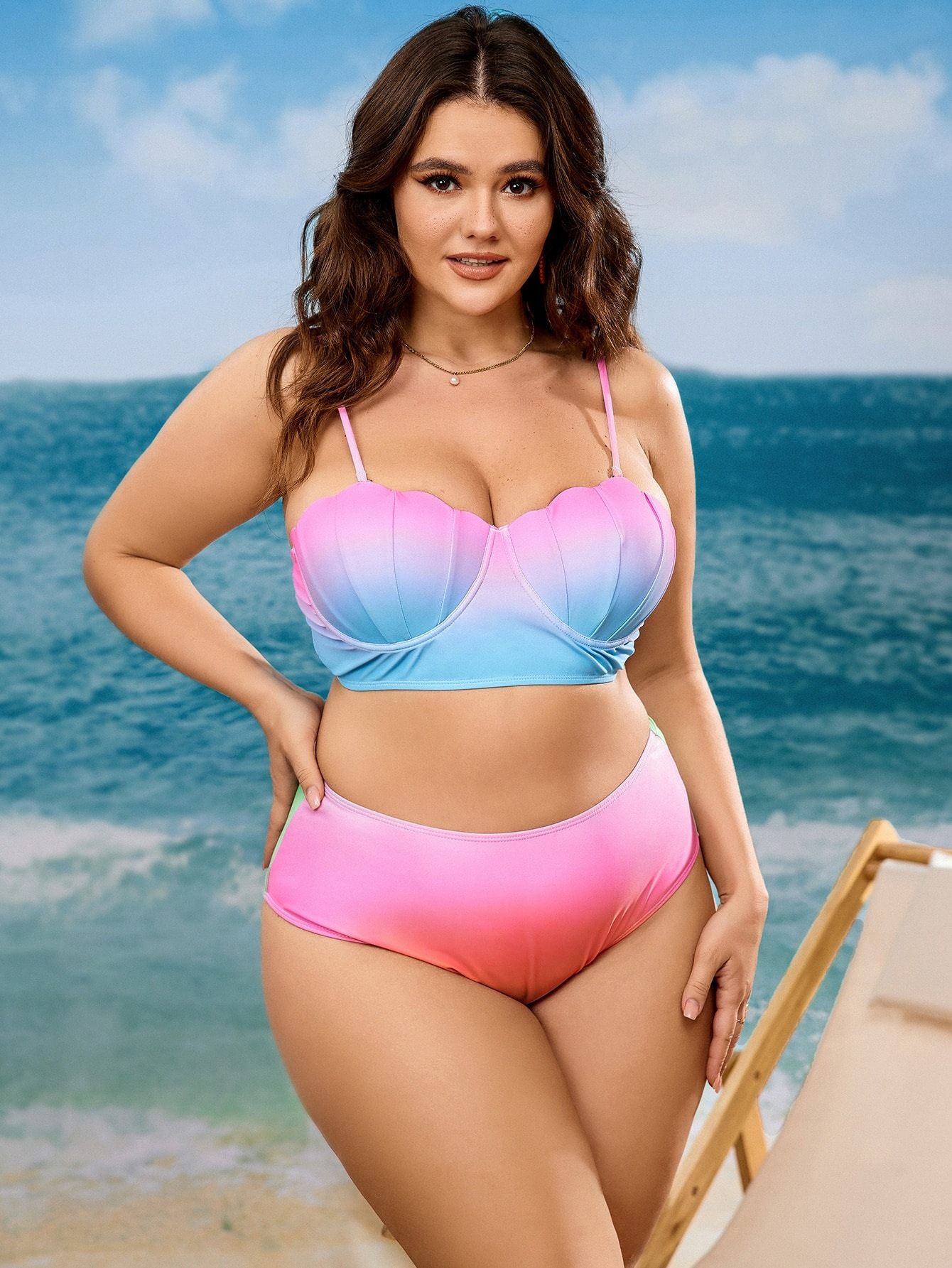 Plus Size Gradient High-Waist Two-Piece Bikini Swimsuit