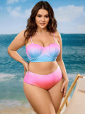 Plus Size Women's Gradient Color High-Waist Two-Piece Bikini Swimsuit