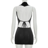 Summer Women's Halter Cowl Neck Tie-Up Top and Bodycon Skirt Two-Piece Set
