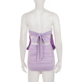 Women's Fashion Strapless Low Back Lace-Up Feather Patchwork Bodycon Dress