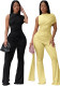 Summer Women's Round Neck One-Shoulder Ruched Ribbon  Jumpsuit