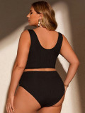 Plus Size Women's High-Waist Solid Color Tankini Two-Piece Swimsuit
