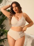 Plus Size Women's Leopard Patchwork Crisscross High-Waist Two-Piece Bikini Swimsuit