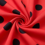 Women's Polka Dot Halter Neck Low Back Crop Top and Slim Waist Cascading Ruffle Long Skirt Set