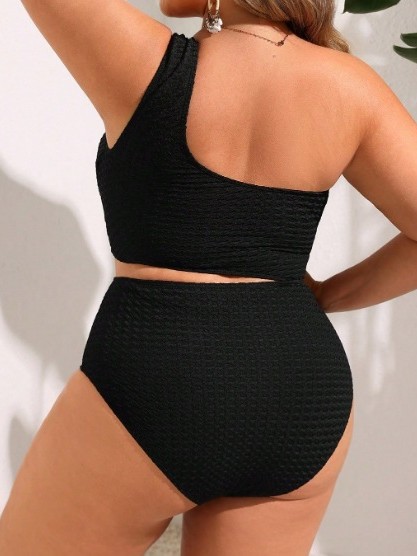 Plus Size One-Shoulder Cutout One-Piece Swimsuit
