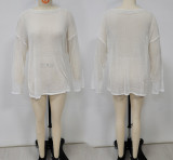 Women's Off-Shoulder Long Sleeve Side Slit Loose Beach Cover-Up Dress