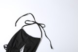 Spring Women's Cutout Low Back Lace-Up Halter Neck Bodycon Shorts Jumpsuit