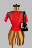 Women's Summer See-Through Printed Seamless Long Sleeve Top
