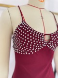 Summer African Style Burgundy Beaded Strap Mini Dress