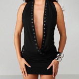 Summer Women's Halter Cowl Neck Tie-Up Top and Bodycon Skirt Two-Piece Set