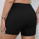 Plus Size Women's Solid Color High-Waist Square Leg Swim Shorts