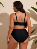 Plus Size Women's Mesh Patchwork Cutout Lace-Up High-Waist Two-Piece Bikini Swimsuit