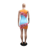 Women's Fashion Printed Sleeveless Bodycon Dress