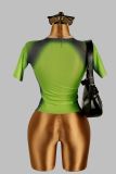 Women's Summer See-Through Printed Seamless Long Sleeve Top