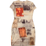 Spring Women's Printed Short Sleeve Bodycon Mini Dress