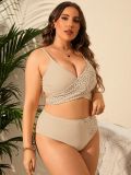 Plus Size Women's Leopard Patchwork Crisscross High-Waist Two-Piece Bikini Swimsuit