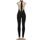 Spring Women's Halter Neck Low Back Tight-Fitting Jumpsuit