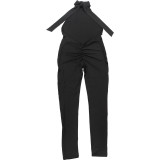 Spring Women's Halter Neck Low Back Tight-Fitting Jumpsuit