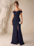 Women's Off-Shoulder High Slit Strap Evening Gown