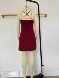 Summer African Style Burgundy Beaded Strap Mini Dress