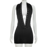 Summer Women's Halter Cowl Neck Tie-Up Top and Bodycon Skirt Two-Piece Set