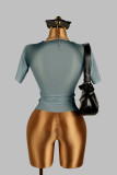 Women's Summer See-Through Printed Seamless Long Sleeve Top