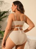 Plus Size Women's Leopard Patchwork Crisscross High-Waist Two-Piece Bikini Swimsuit