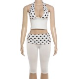 Summer Women's Polka Dot Crop Halter Tank and Slim Pants Set