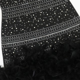 Women's Formal Party Strapless Beaded Feather Bodycon Evening Gown with Scarf Collar