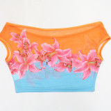 Women's Fashion Printed Off-Shoulder High-Waist Top and Pants Set