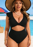 Plus Size Women's Ruffle Edge Waist Cutout One-Piece Swimsuit