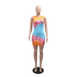 Women's Fashion Printed Sleeveless Bodycon Dress