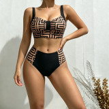 Women's High-Waist Patchwork Two-Piece Bikini Swimsuit