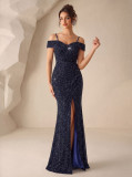 Women's Off-Shoulder High Slit Strap Evening Gown