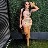 Spring Women's Printed Short Sleeve Bodycon Mini Dress
