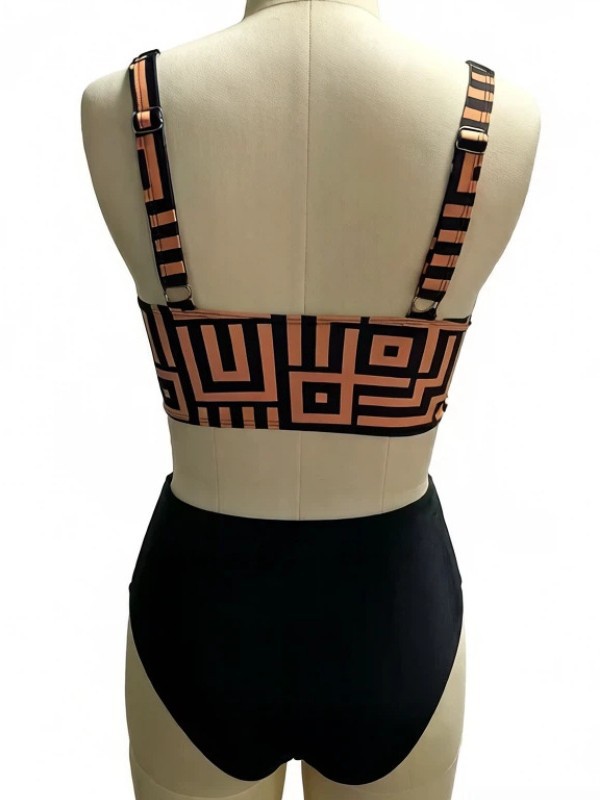High-Waist Patchwork Two-Piece Bikini Swimsuit for Beachwear