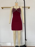 Summer African Style Burgundy Beaded Strap Mini Dress