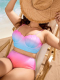 Plus Size Women's Gradient Color High-Waist Two-Piece Bikini Swimsuit