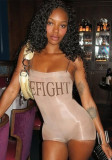 Spring Summer Women's Letter Print Bodycon Strap Jumpsuit