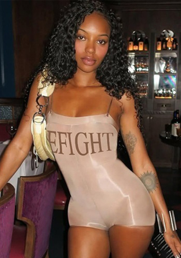 Spring Summer Women's Letter Print Bodycon Strap Jumpsuit